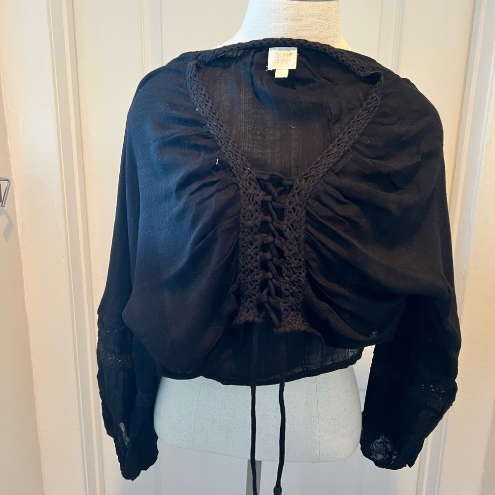 Surf Gypsy Black Crochet Accent Blouse